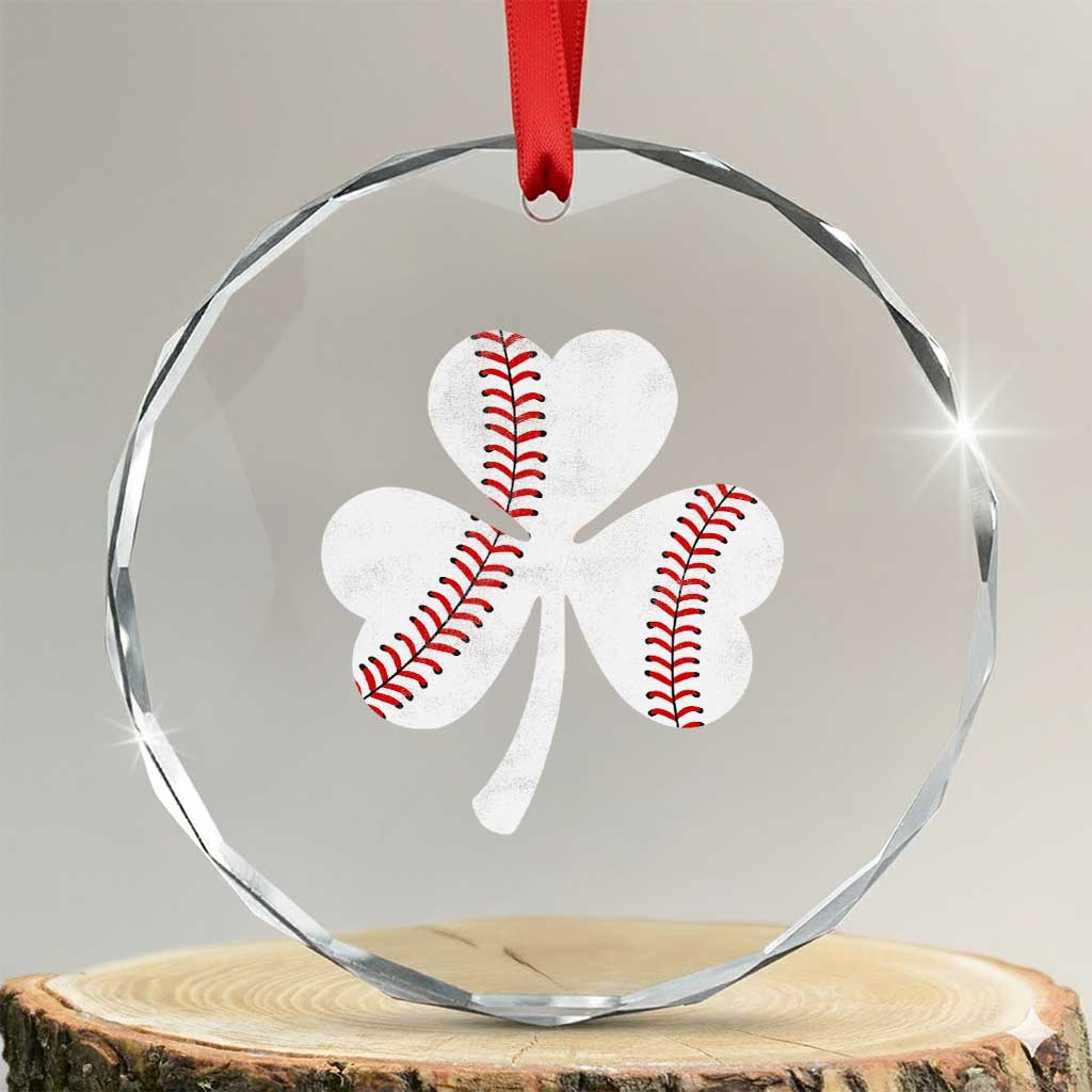 Funny Baseball St Patricks Day Distressed Shamrock Crystal Glass Ornament