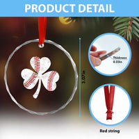 Funny Baseball St Patricks Day Distressed Shamrock Crystal Glass Ornament