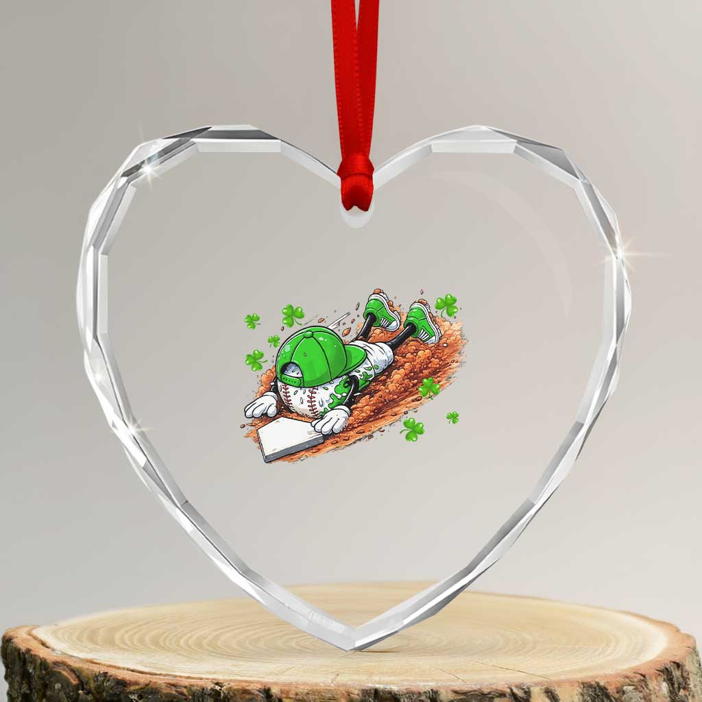 Funny Baseball St Patricks Day Home Plate Drip Heart Crystal Glass Ornament