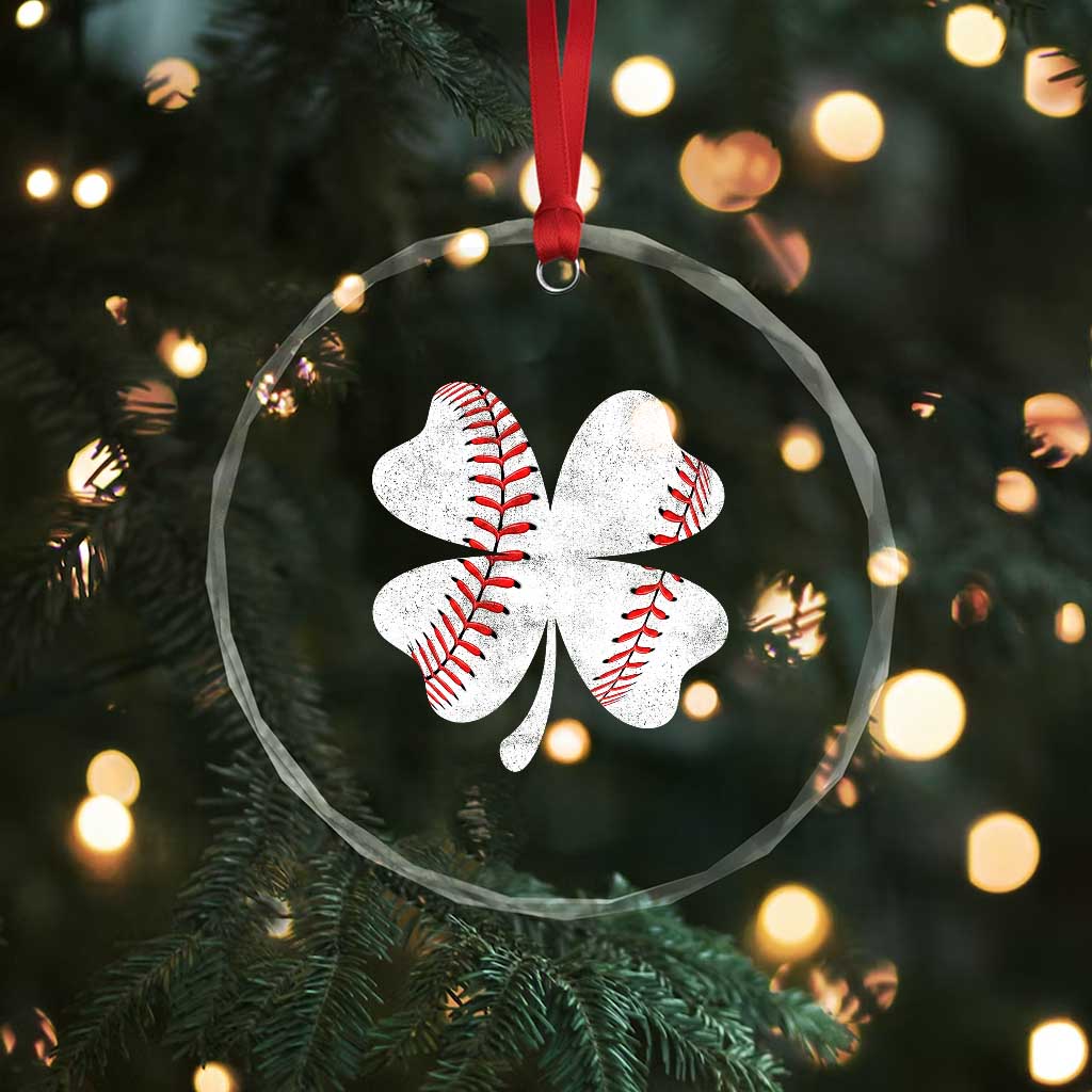 Funny Baseball St Patricks Day Vintage Clover Crystal Glass Ornament