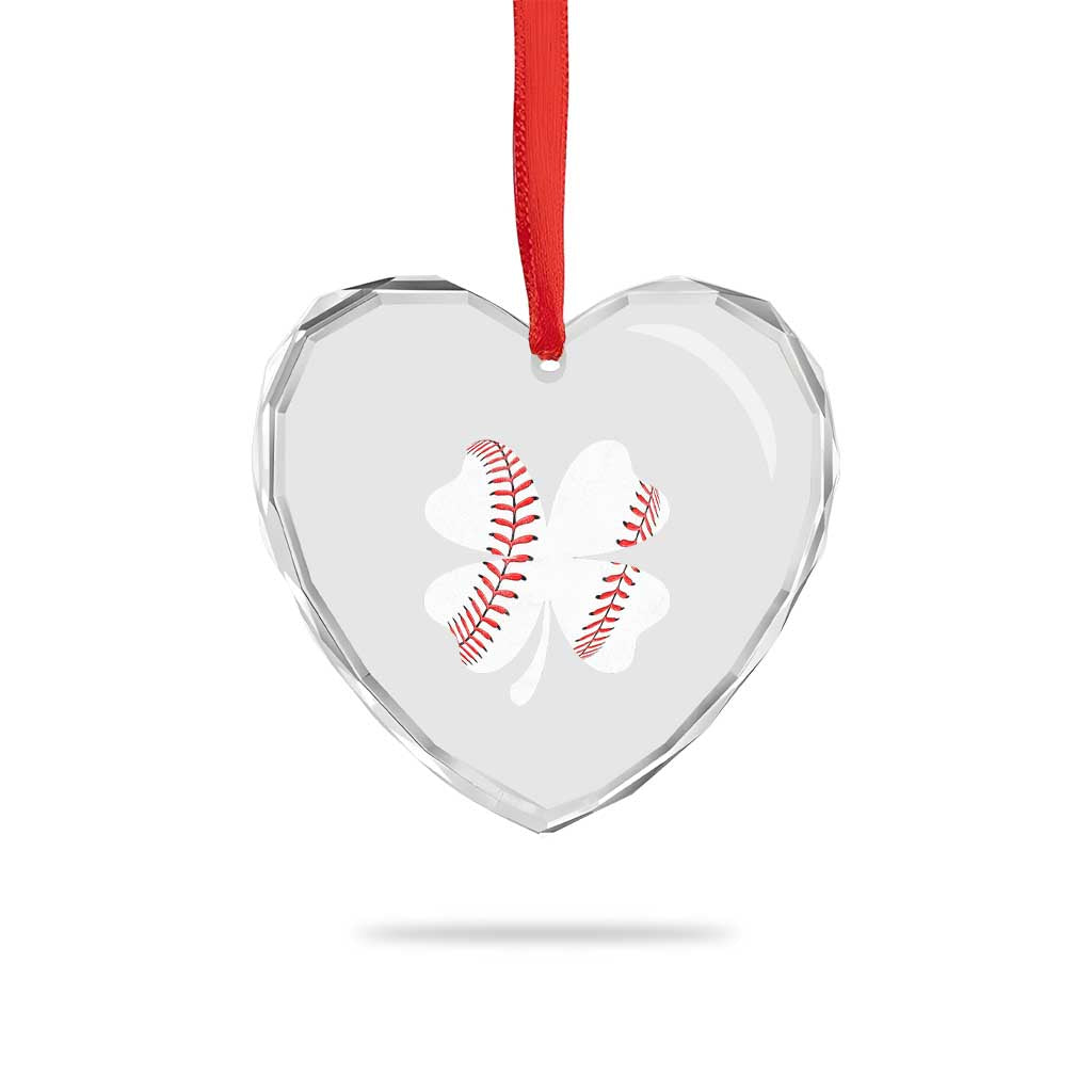 Funny Baseball St Patricks Day Vintage Clover Heart Crystal Glass Ornament