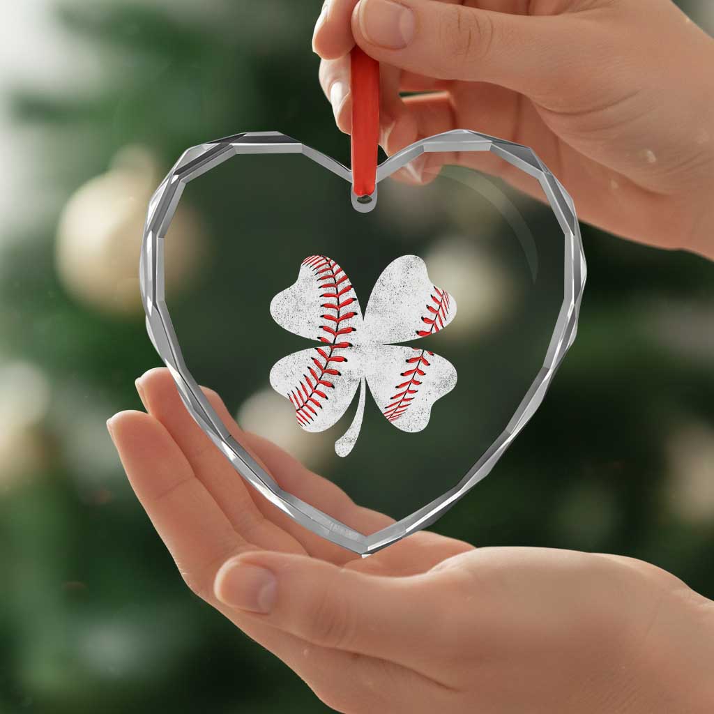 Funny Baseball St Patricks Day Vintage Clover Heart Crystal Glass Ornament