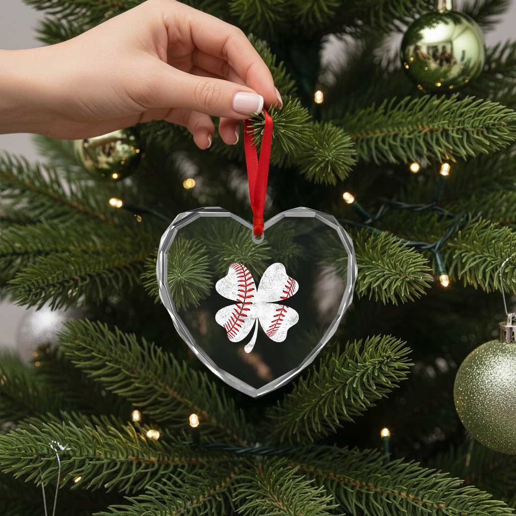 Funny Baseball St Patricks Day Vintage Clover Heart Crystal Glass Ornament