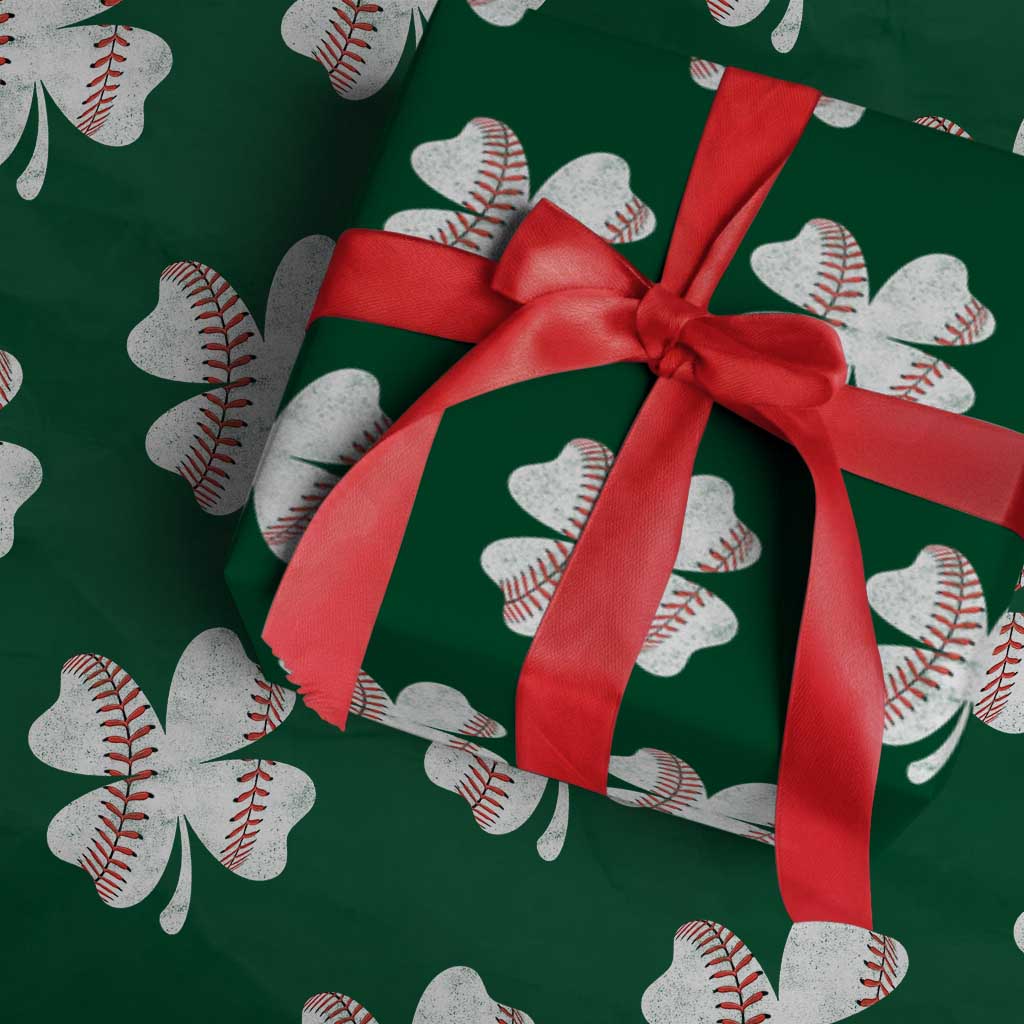 Funny Baseball St Patricks Day Vintage Clover Wrapping Paper Roll
