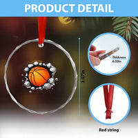 Funny Basketball Bursting Through Wall Crystal Glass Ornament Sports Fan Gift