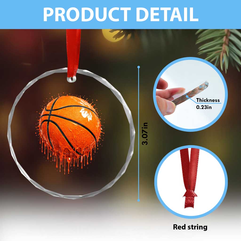 Funny Basketball Drip Splash Graphic Crystal Glass Ornament