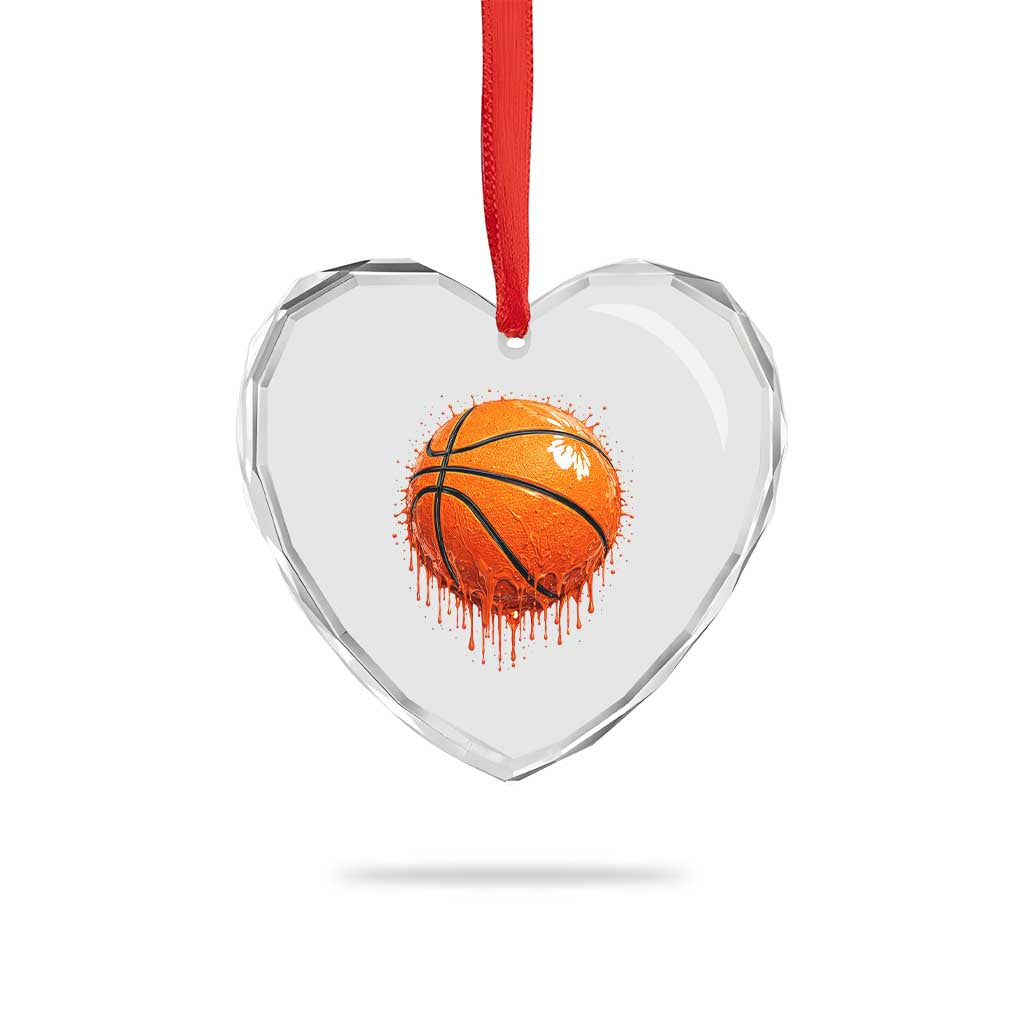 Funny Basketball Drip Splash Graphic Heart Crystal Glass Ornament