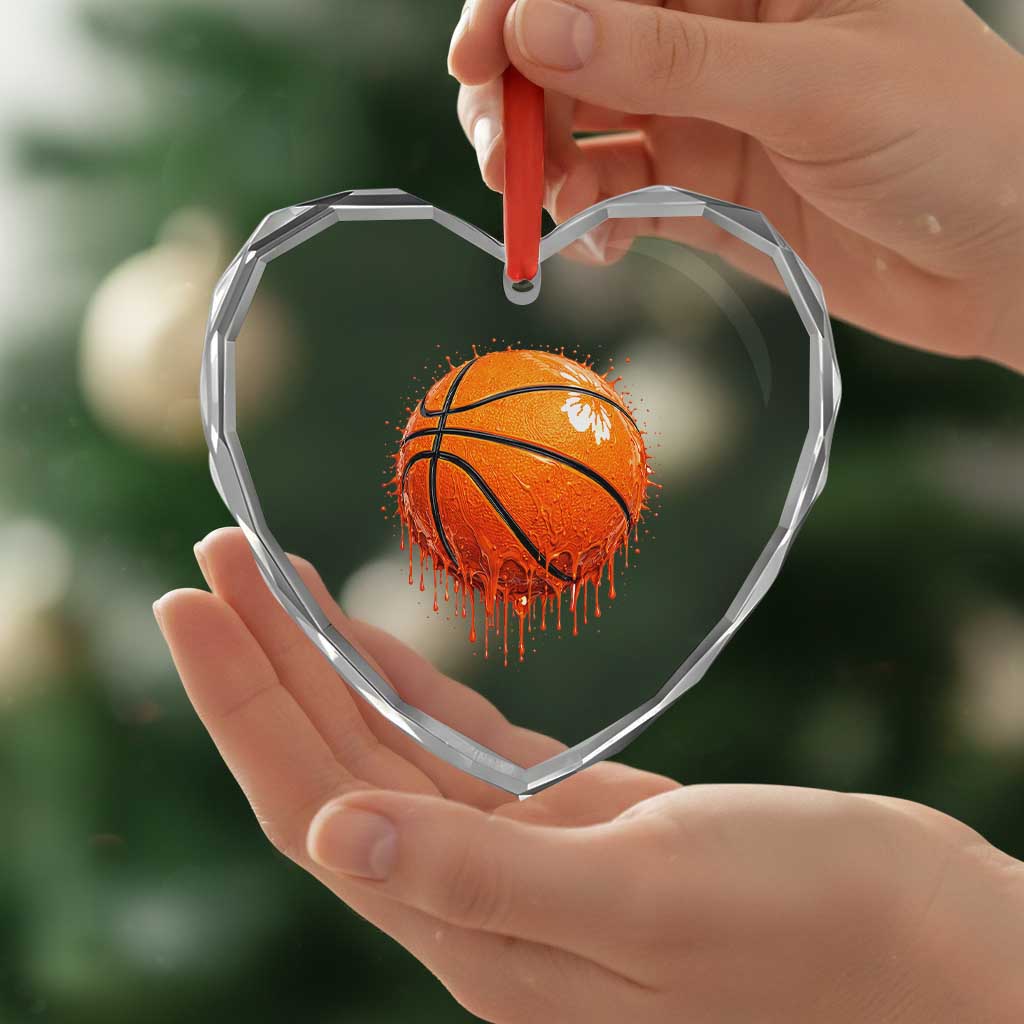 Funny Basketball Drip Splash Graphic Heart Crystal Glass Ornament
