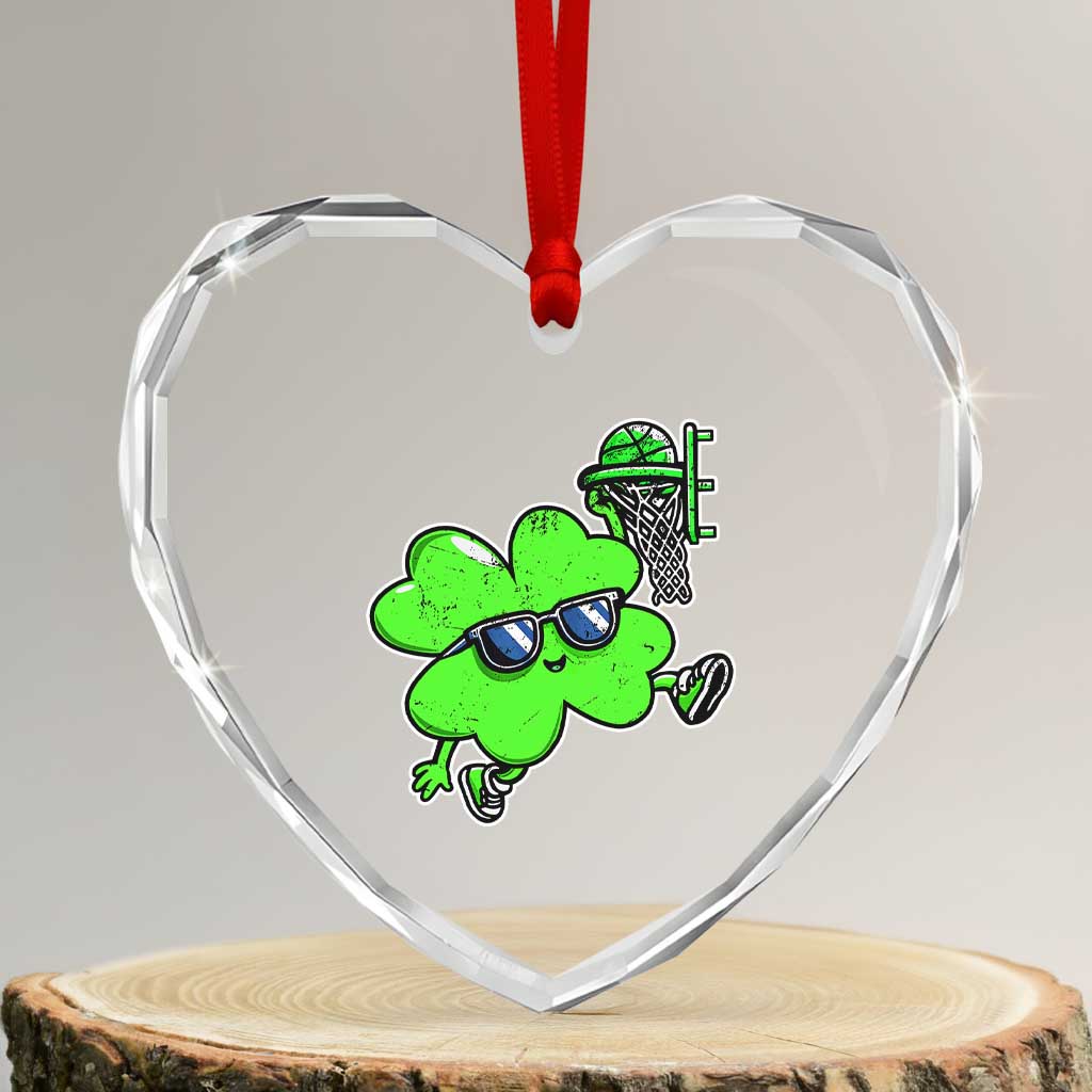 Funny Basketball Shamrock Heart Crystal Glass Ornament Dunking Sports Player St. Patrick's Day - Wonder Print Shop