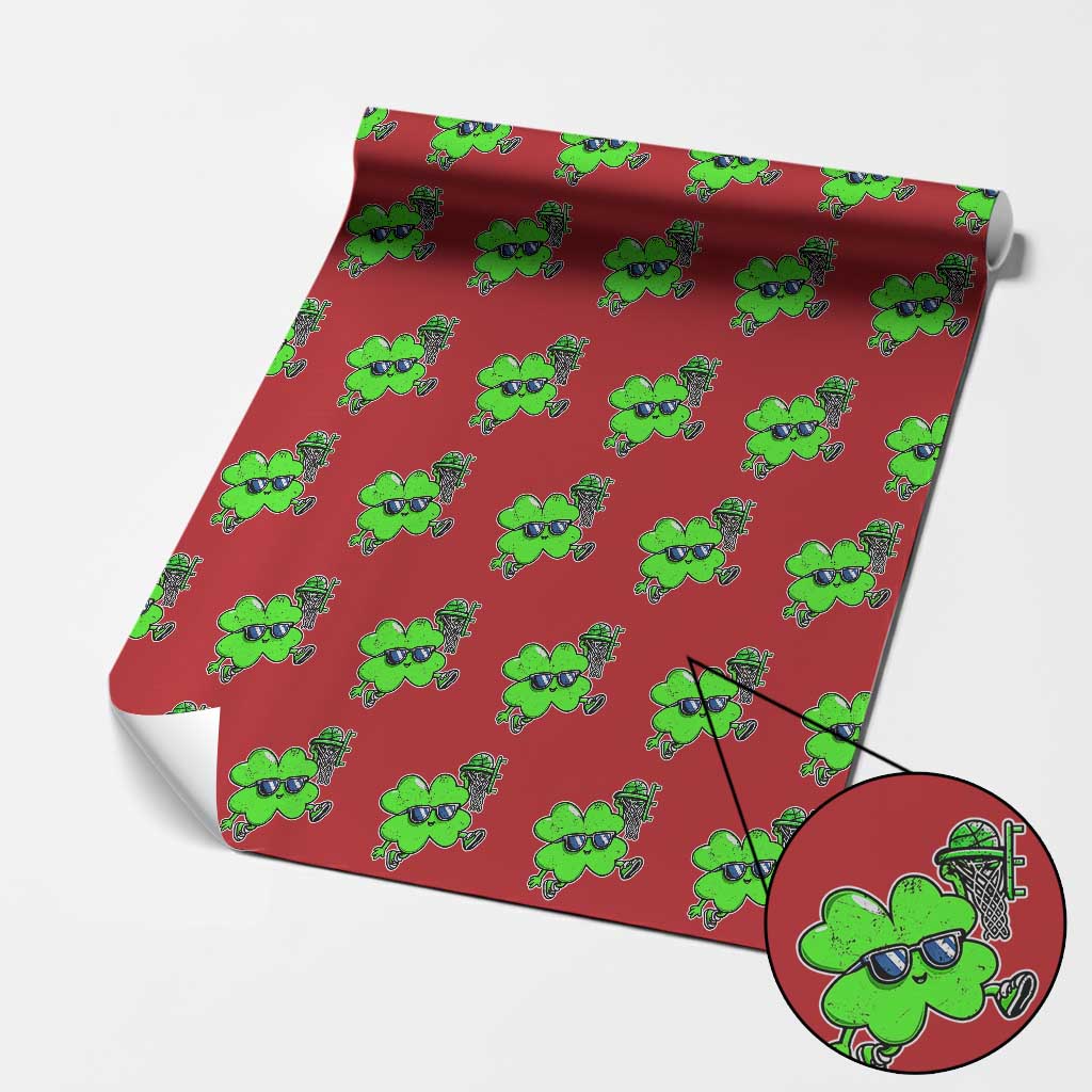 Funny Basketball Shamrock Wrapping Paper Roll Dunking Sports Player St. Patrick's Day - Wonder Print Shop