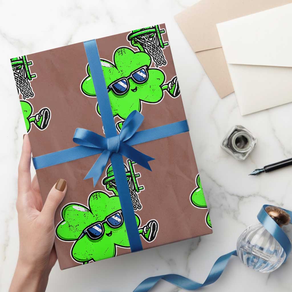 Funny Basketball Shamrock Wrapping Paper Roll Dunking Sports Player St. Patrick's Day - Wonder Print Shop