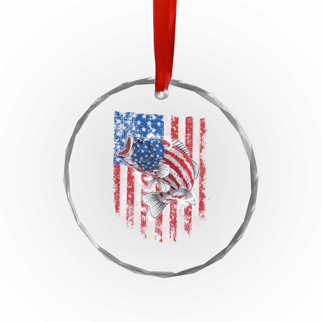 Funny Bass Fish Fishing Vintage American Flag Patriotic Crystal Glass Ornament TS11
