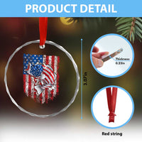 Funny Bass Fish Fishing Vintage American Flag Patriotic Crystal Glass Ornament TS11