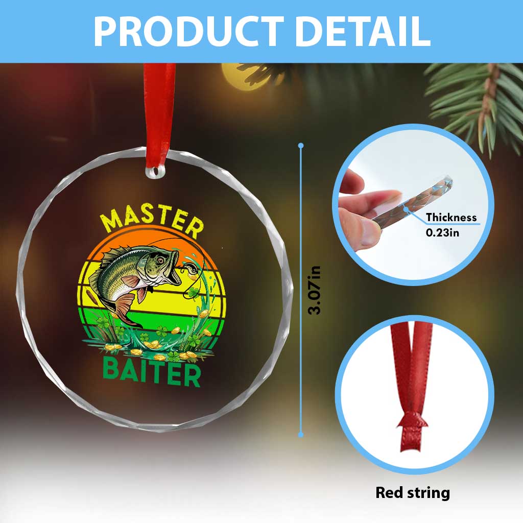 Funny Bass Fishing St Patricks Day Crystal Glass Ornament Master Baiter