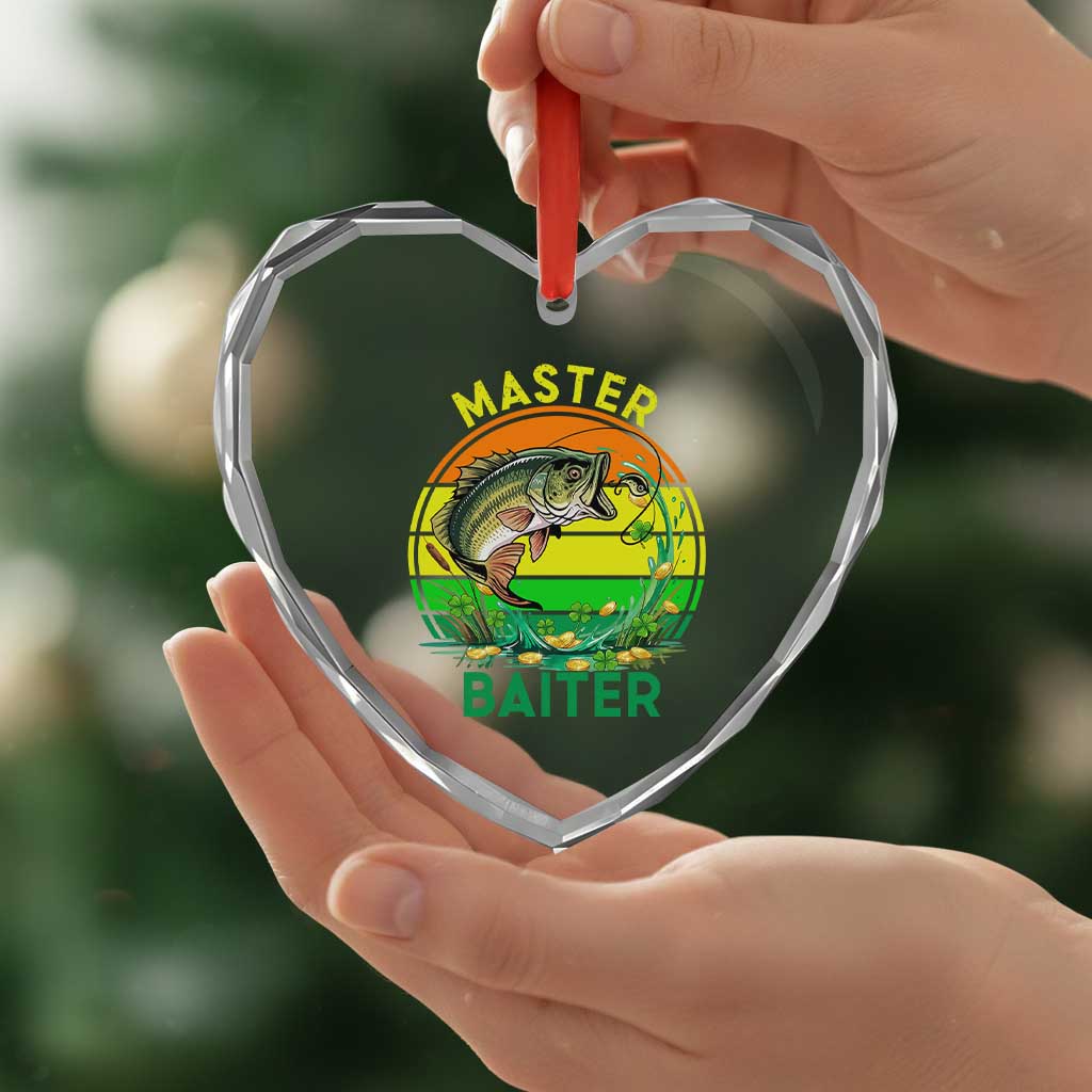 Funny Bass Fishing St Patricks Day Heart Crystal Glass Ornament Master Baiter