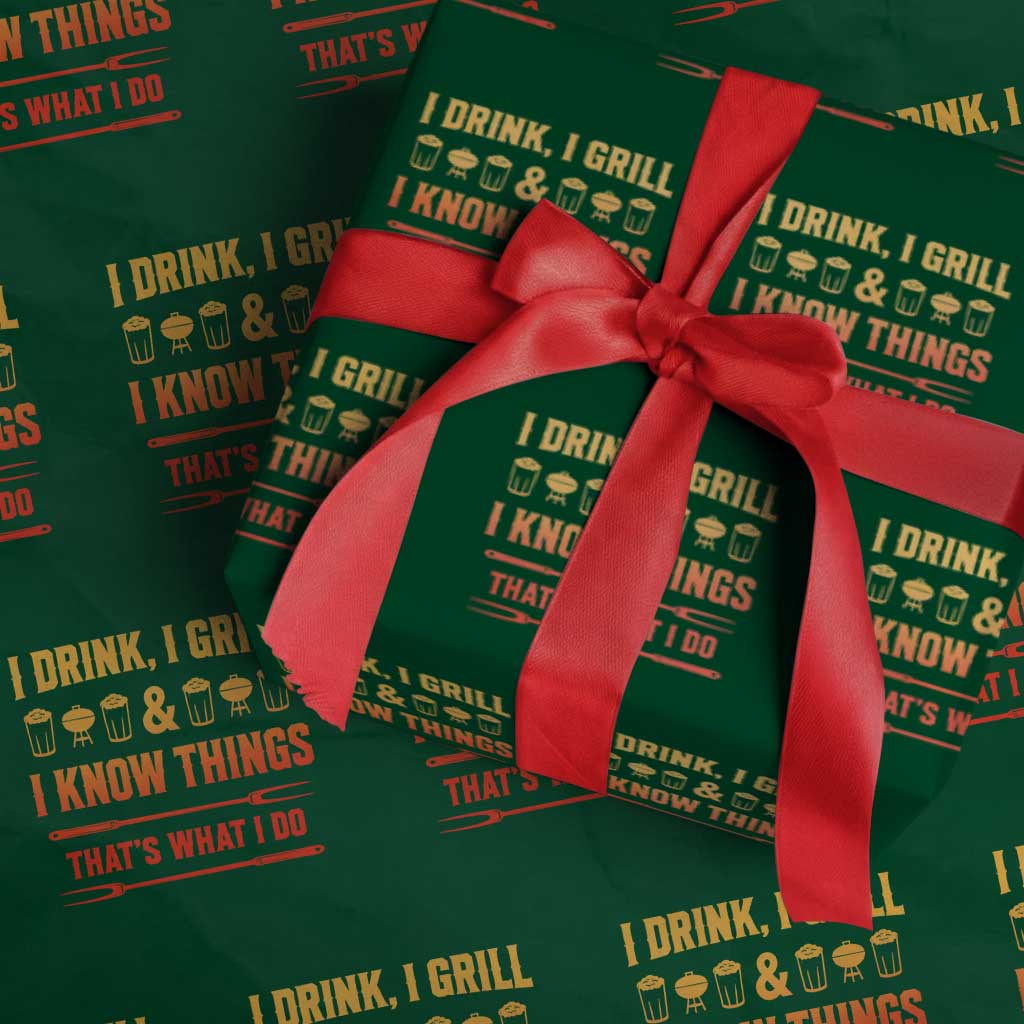 Funny BBQ Beer Lovers Wrapping Paper Roll I Drink I Grill And I Know Things Bbq Barbecue Beer