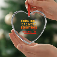 Funny BBQ Beer Lovers Heart Crystal Glass Ornament I Drink I Grill And I Know Things Bbq Barbecue Beer