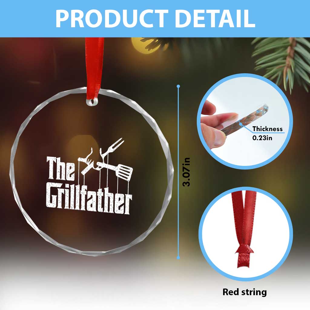 Funny BBQ Grilling Crystal Glass Ornament The Grillfather Vintage Father's Day - Wonder Print Shop