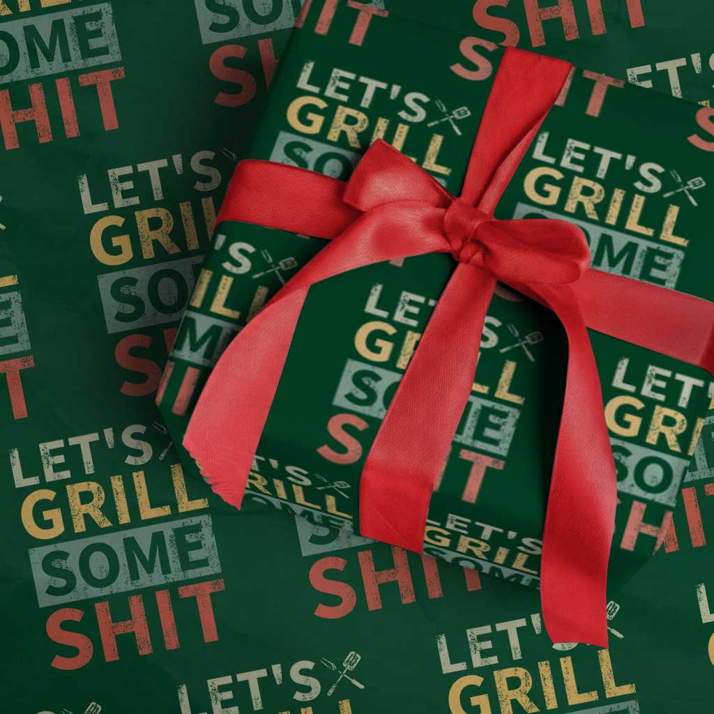 Funny BBQ Grilling Let's Grill Some Shit Wrapping Paper Roll Retro Vintage Barbecue Father's Day - Wonder Print Shop