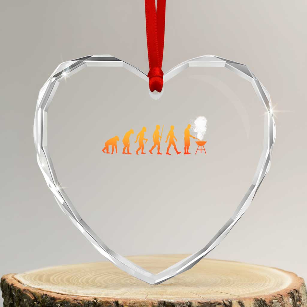 Funny BBQ Heart Crystal Glass Ornament Evolution Of Grill Master Grilling Gifts Meat Smoking