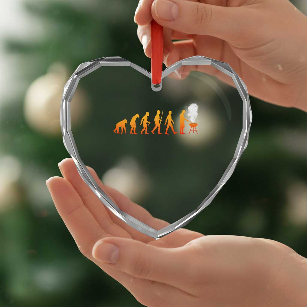 Funny BBQ Heart Crystal Glass Ornament Evolution Of Grill Master Grilling Gifts Meat Smoking