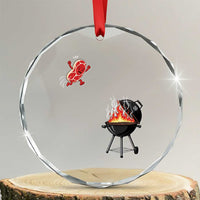 Funny BBQ Steak Meme Cute Meat Jumping Into Grill Crystal Glass Ornament