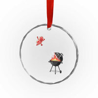 Funny BBQ Steak Meme Cute Meat Jumping Into Grill Crystal Glass Ornament