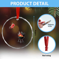Funny BBQ Steak Meme Cute Meat Jumping Into Grill Crystal Glass Ornament