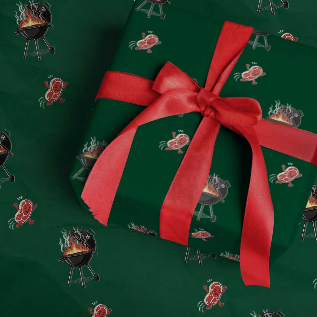 Funny BBQ Steak Meme Cute Meat Jumping Into Grill Wrapping Paper Roll