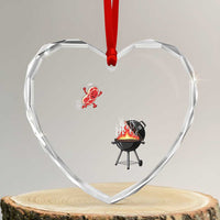 Funny BBQ Steak Meme Cute Meat Jumping Into Grill Heart Crystal Glass Ornament