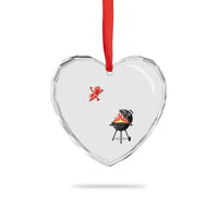 Funny BBQ Steak Meme Cute Meat Jumping Into Grill Heart Crystal Glass Ornament