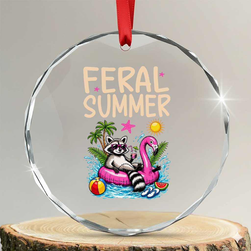 Funny Beach Raccoon Crystal Glass Ornament Feral Summer Vacation Gift