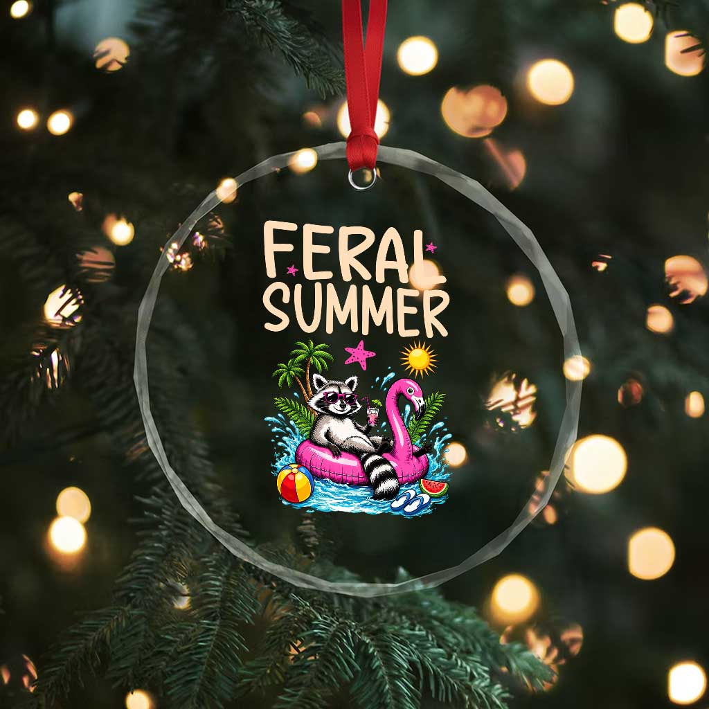 Funny Beach Raccoon Crystal Glass Ornament Feral Summer Vacation Gift