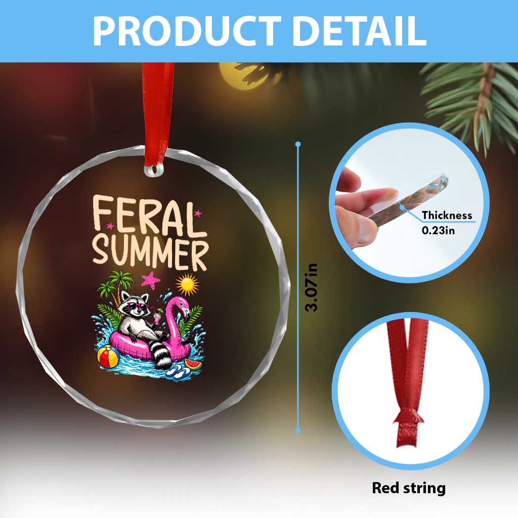 Funny Beach Raccoon Crystal Glass Ornament Feral Summer Vacation Gift