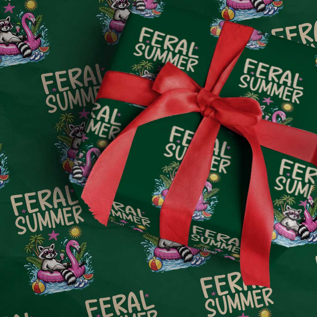 Funny Beach Raccoon Wrapping Paper Roll Feral Summer Vacation Gift