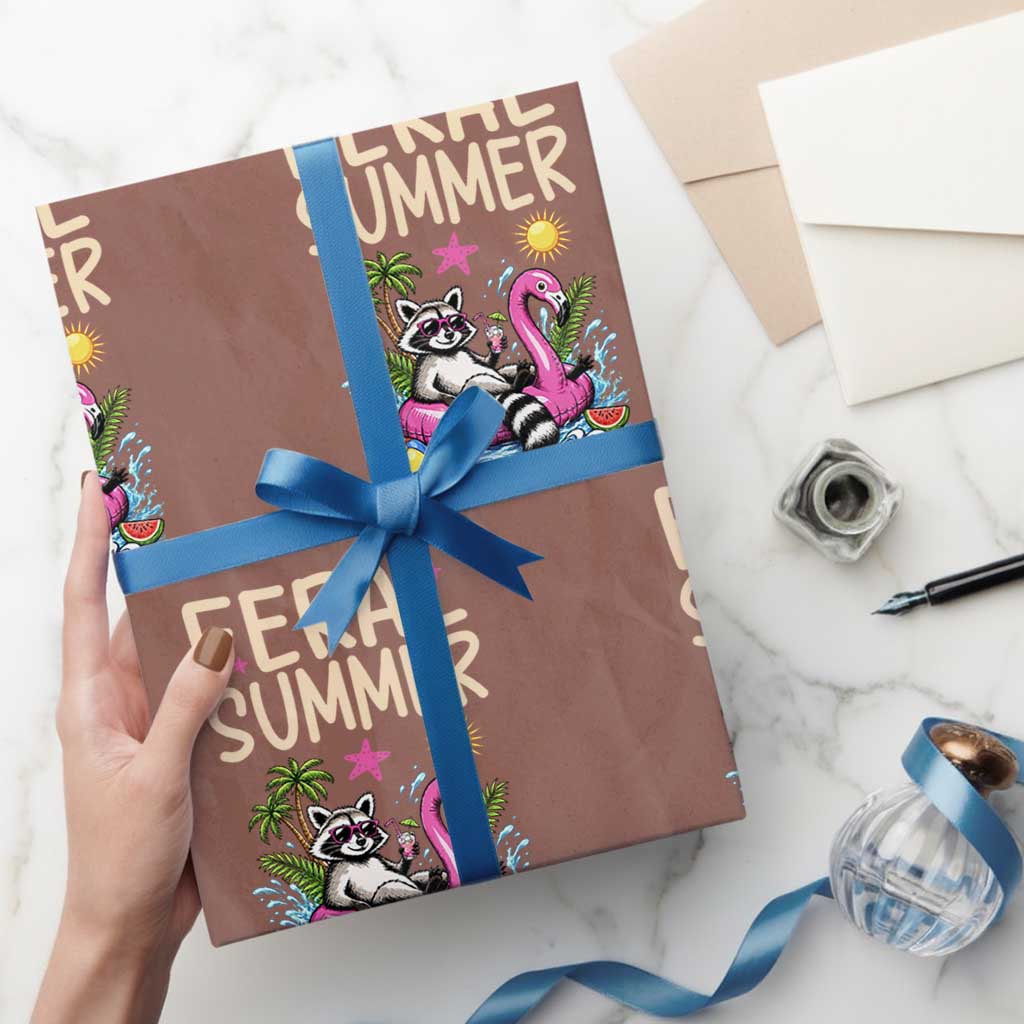 Funny Beach Raccoon Wrapping Paper Roll Feral Summer Vacation Gift