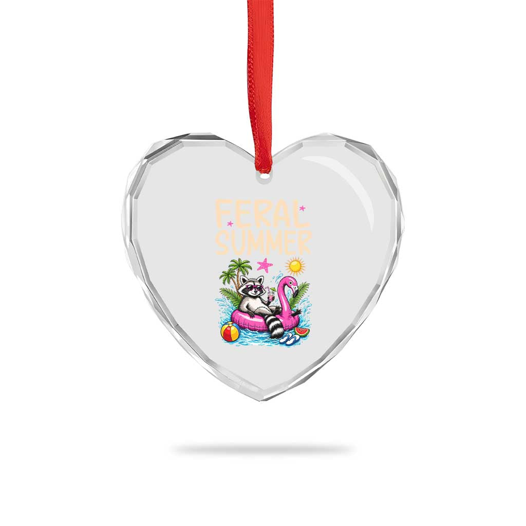 Funny Beach Raccoon Heart Crystal Glass Ornament Feral Summer Vacation Gift