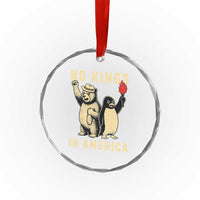 Funny Bear And Penguin Protest Crystal Glass Ornament No Kings In America