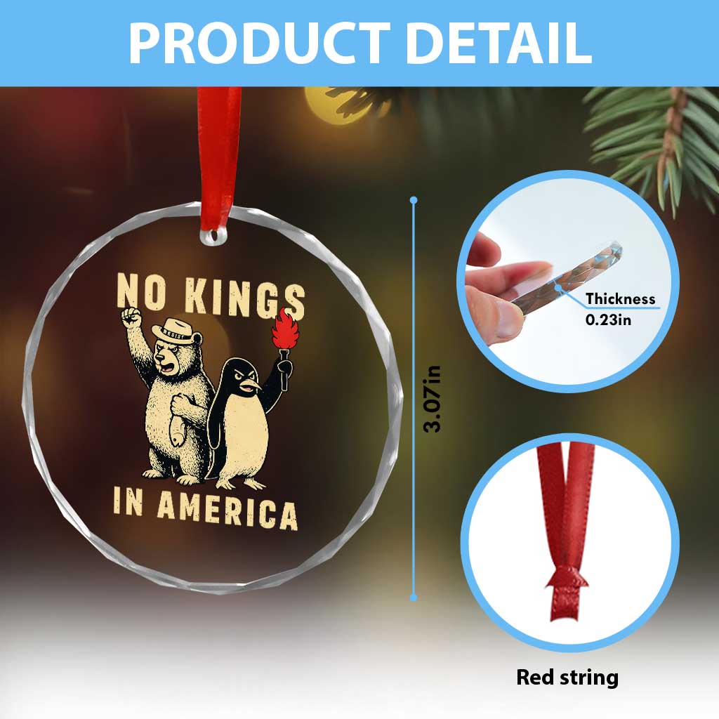 Funny Bear And Penguin Protest Crystal Glass Ornament No Kings In America