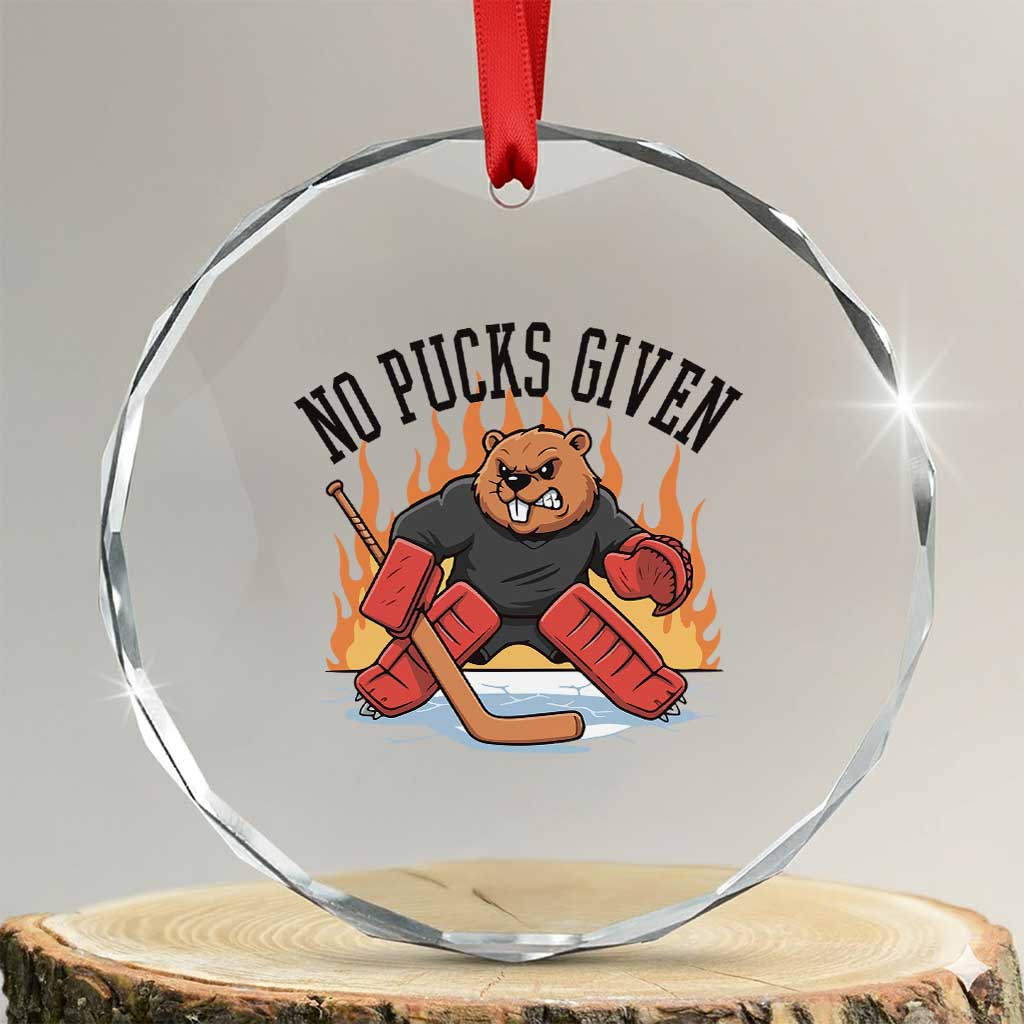 Funny Beaver Ice Hockey Goalie Gift Crystal Glass Ornament No Pucks Given - Wonder Print Shop