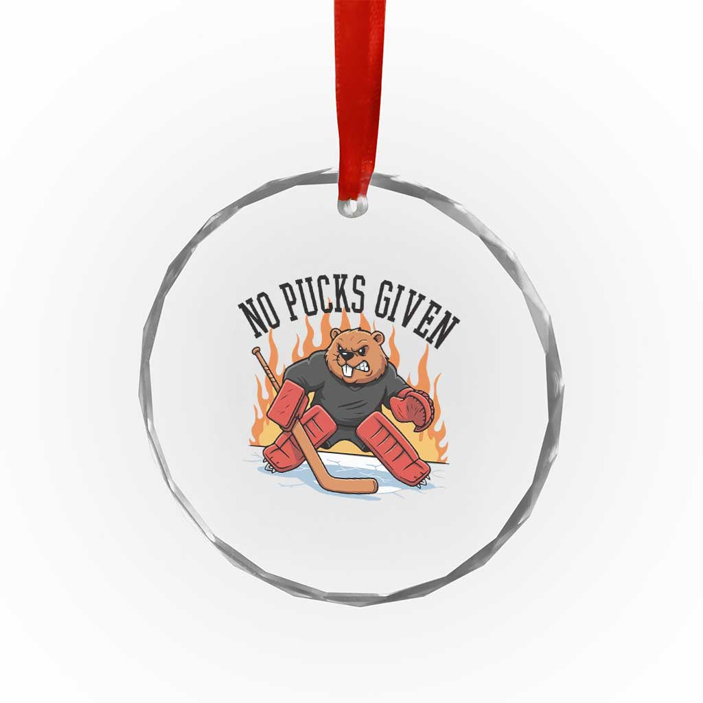 Funny Beaver Ice Hockey Goalie Gift Crystal Glass Ornament No Pucks Given - Wonder Print Shop
