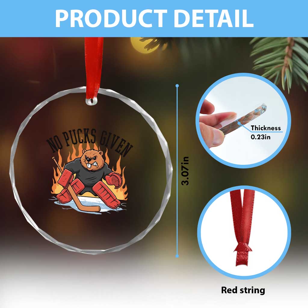 Funny Beaver Ice Hockey Goalie Gift Crystal Glass Ornament No Pucks Given - Wonder Print Shop