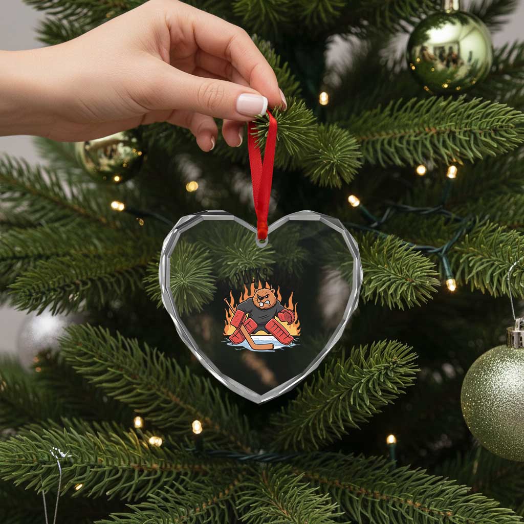 Funny Beaver Ice Hockey Goalie Gift Heart Crystal Glass Ornament No Pucks Given - Wonder Print Shop