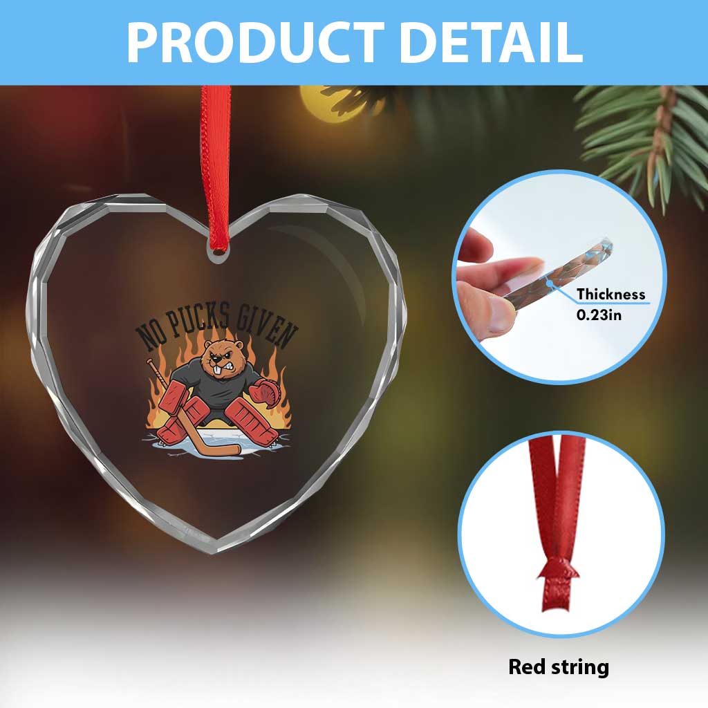 Funny Beaver Ice Hockey Goalie Gift Heart Crystal Glass Ornament No Pucks Given - Wonder Print Shop