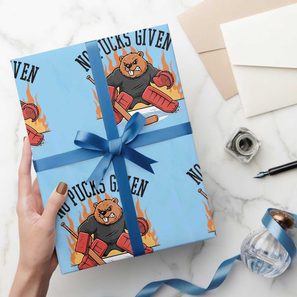 Funny Beaver Ice Hockey Goalie Gift Wrapping Paper Roll No Pucks Given - Wonder Print Shop
