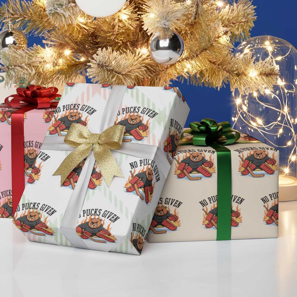 Funny Beaver Ice Hockey Goalie Gift Wrapping Paper Roll No Pucks Given - Wonder Print Shop