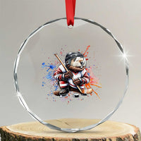 Funny Beaver Playing Ice Hockey Crystal Glass Ornament Winter Sports Gift - Wonder Print Shop