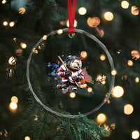 Funny Beaver Playing Ice Hockey Crystal Glass Ornament Winter Sports Gift - Wonder Print Shop