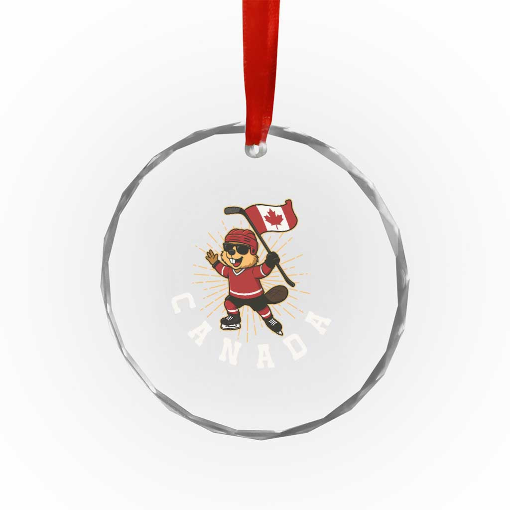 Funny Beaver Playing Ice Hockey With Canada Flag Gift Crystal Glass Ornament - Wonder Print Shop