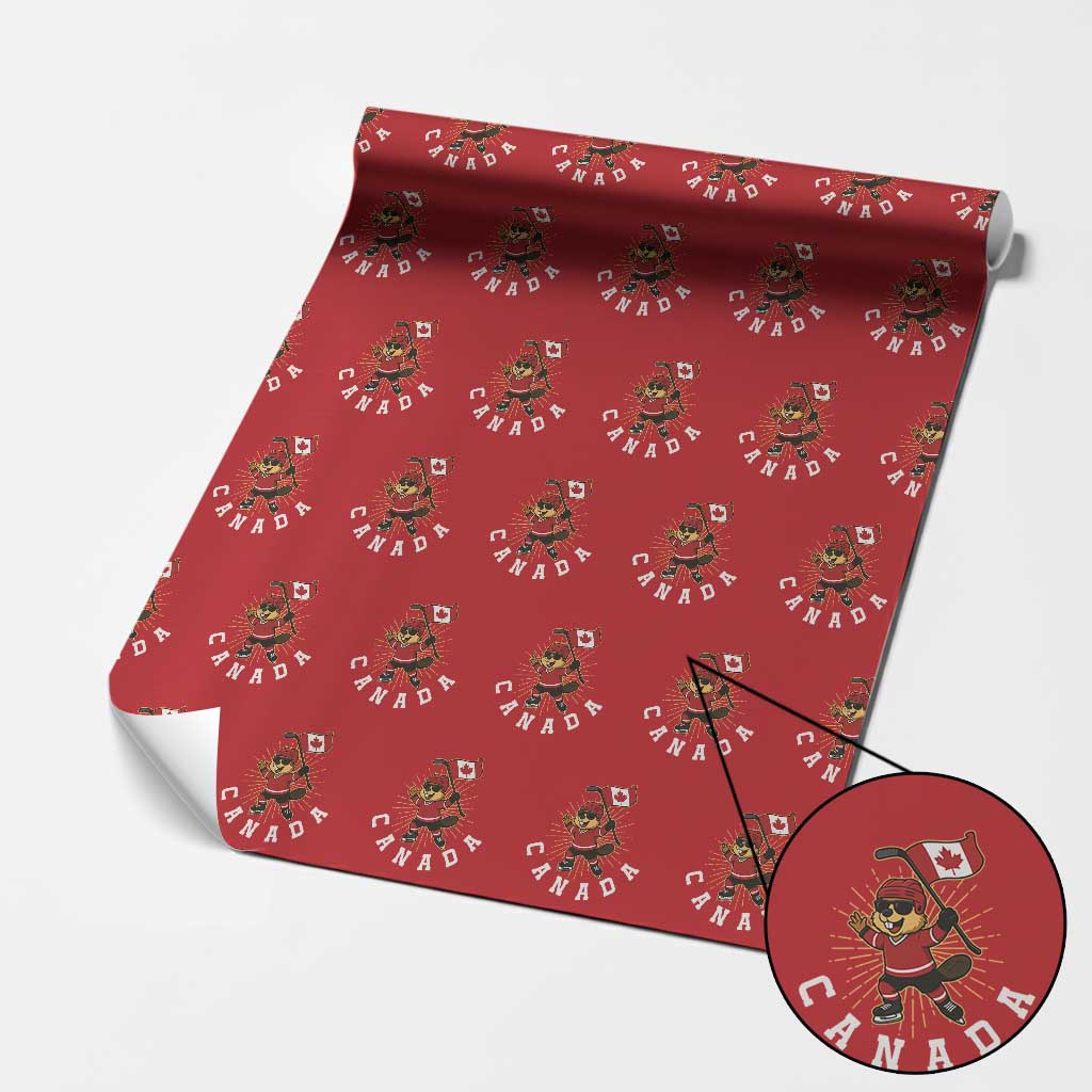 Funny Beaver Playing Ice Hockey With Canada Flag Gift Wrapping Paper Roll - Wonder Print Shop